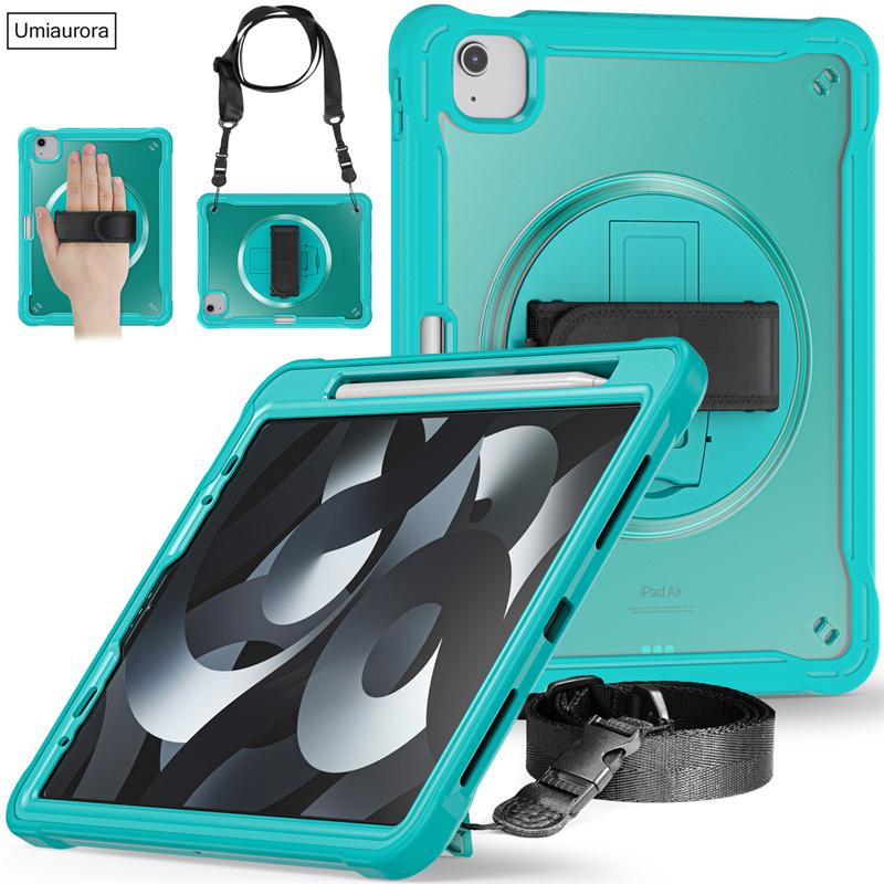 For IPad Air 4 5 10.9 Mini 6 Pro 11 12.9 13 Inch M2 M4 2022 2024 Tablet Case Rotating Hand Strap Stand Shockproof PC Armor Cover