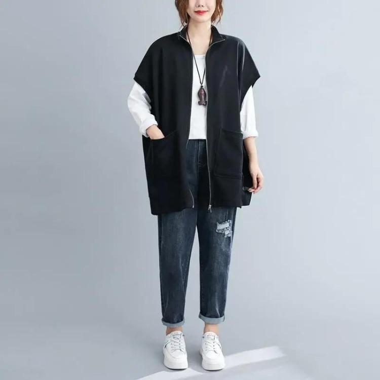 

Women Autumn Casual Oversize Vest Cotton Solid Color Thickened V Neck Sleeveless Jacket XXXXL чорний