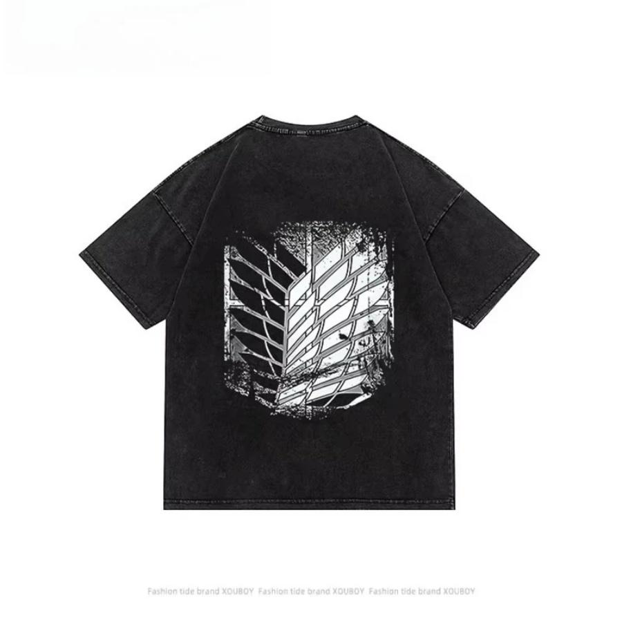 

2025 Attack Giant Clothes Anime Short Sleeve T-shirt Printed Wings of Freedom Top Cotton All-purpose Shirt for Women and Men XXXXXL чорний