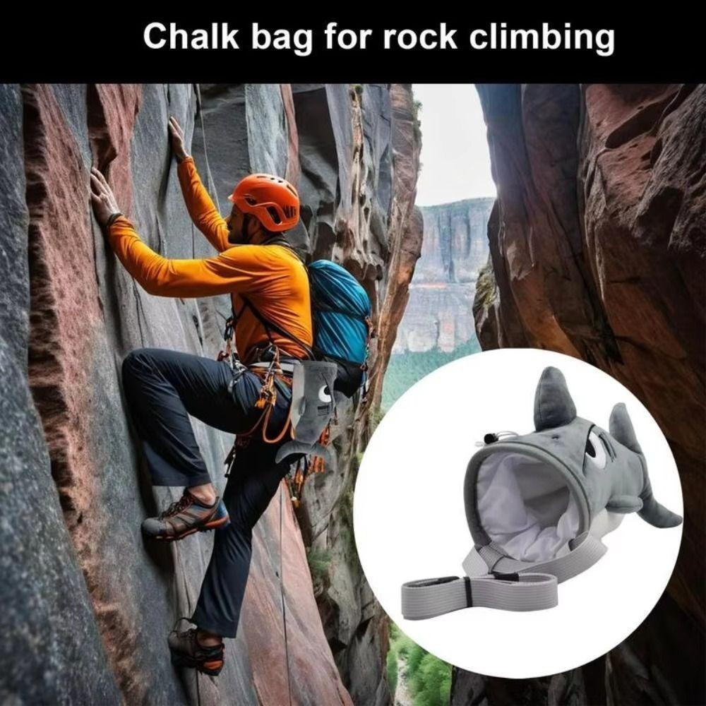 Gray Color Flannel Shark Chalk Bag Stuffed Animal Design Shark Shape Rock Climbing Bag Flannel Material Stuffed Animal Bag