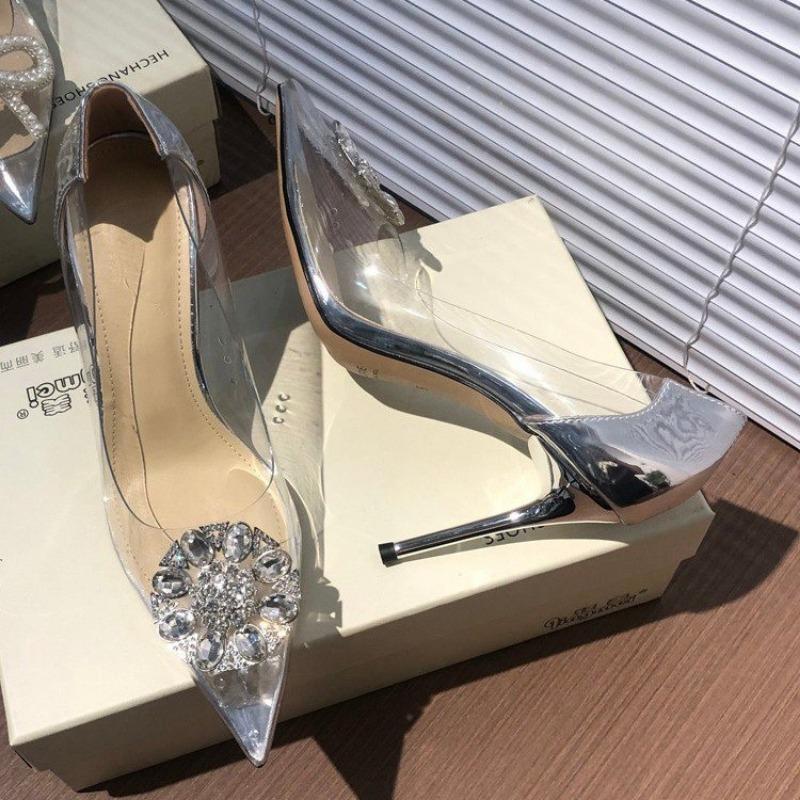 

Мода ПВХ Прозрачные Туфли Новые Туфли На Высоком Каблуке Электро Каблук Покрытие Шпилька Женские Туфли 40 серебряный