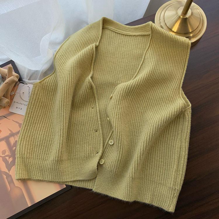 Autumn 2025 Korean Style V-Neck Loose Fit Sleeveless Cardigan Vest