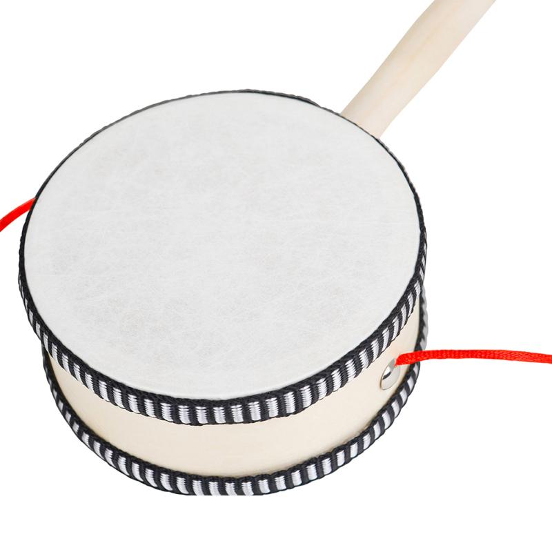 Orff 4-inch Traditional Rattle Drum Wooden Hand Drum Early Childhood Education Musical Toy Kids