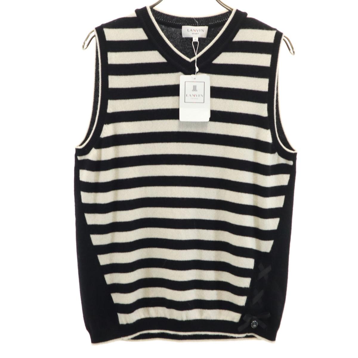 

unused LANVIN SPORT Made in Japan 100% cashmere Border Pattern No sleeve V neck knit Women Used