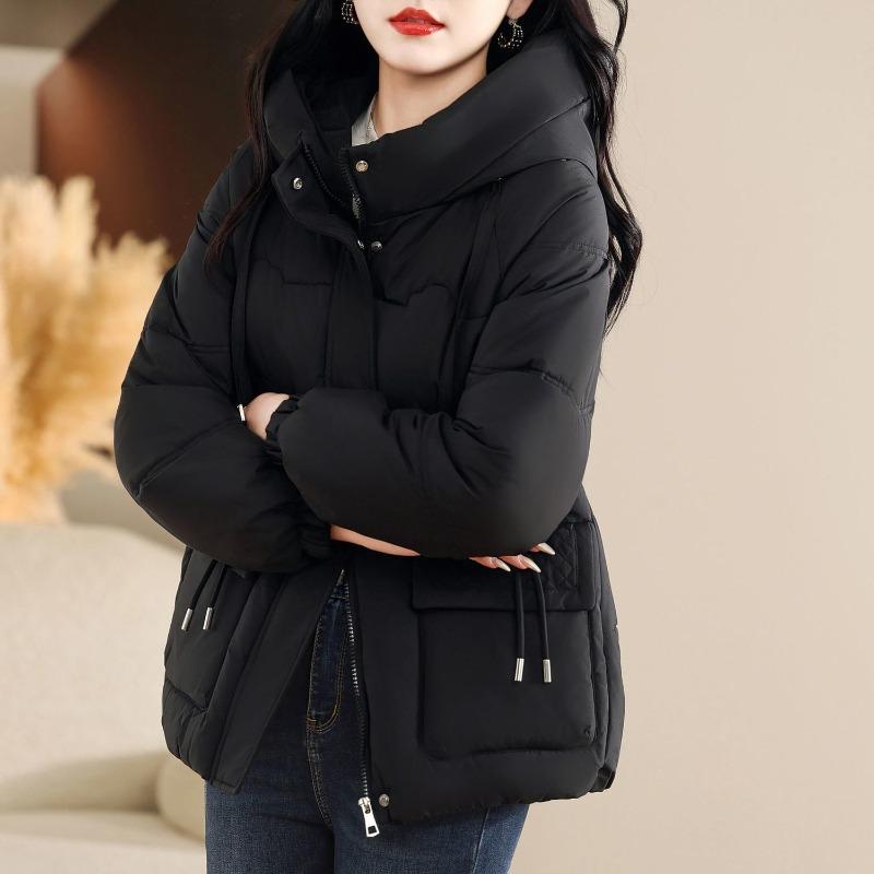 Thick Warm Cotton Padded Coats Fashion New Loose Short Winter Jackets Chic Design Pockets Long Sleeve Hooded Casual Outwear Tops