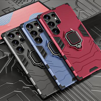 Nárazuvzdorné pancéřové pouzdro pro Samsung S24 Ultra S23 S22 S21 S20 FE Plus Funda pro Samsung Note 20 Ultra 10 Kryt s prstenem a držákem na telefon