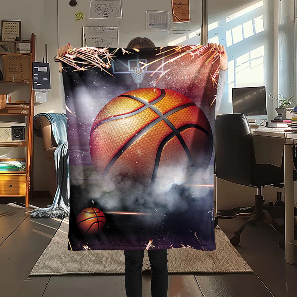 1Pc Basketball Soccer Print Flannel Blanket, High Quality Comfortable for All Seasons, Home Decor, Warmth and Comfort, Perfect for Christmas Gifts