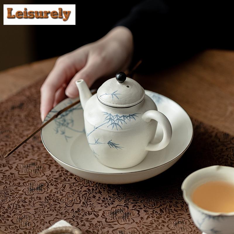 150ml Japoński Czajnik z Białej Porcelany Ręcznie Malowany Czajnik Bambusowy Domowy Czajnik do Parzenia Herbaty z Dziurką Kulkową Przedmioty Herbaciane Ozdoby