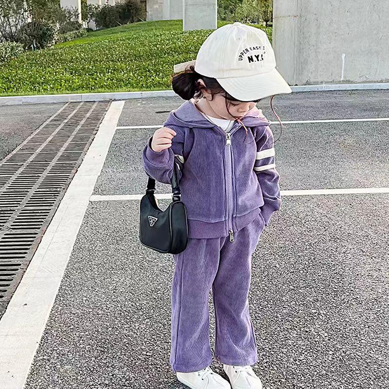 Frühling Herbst Mädchen Kapuzenset Kinder Niedlich Lässiger Anzug Mädchen Einfarbig Oberteile Jogginghose Zweiteiliges Set 3-10 Jahre alt