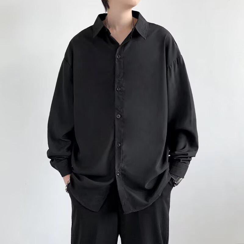 2026 Spring/Summer High-End Men's Loose Korean Style Solid Color Long Sleeve Casual Shirt