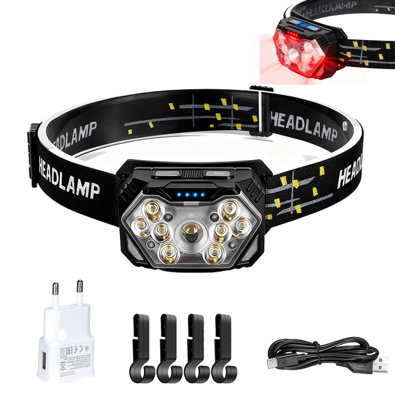 Rechageable Motion Sensor Headlight 9 Led Strong Light Headlamp Portable Fishing Camping Outdoor Head Lamp Work Flashlight
