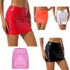 Womens Glossy Patent Leather Miniskirt Solid Color Elastic Waistband Pencil Skirt Music Festival Wear