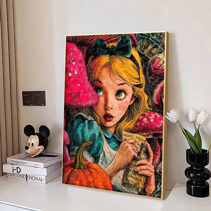 Disney 5D DIY Diamond Painting Alice in Wonderland Retro Print Style Illustration Embroidery Mosaic Cross Stitch Home Decor Gift Crafts