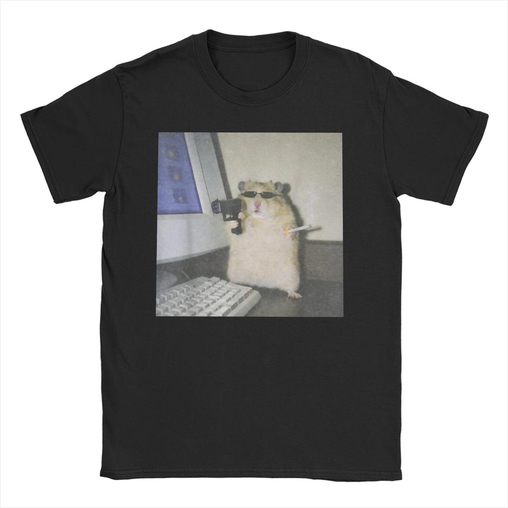 Dank Meme Hamster Staring Front Camera Hamster Calling WoUnisexs T Shirt Tee Shirt TShirts Pure Cotton Birthday Present Clothing