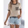 2026 Spring/Summer Casual Color-Block Striped Pocket Short-Sleeve Women's Versatile Knit Sweater