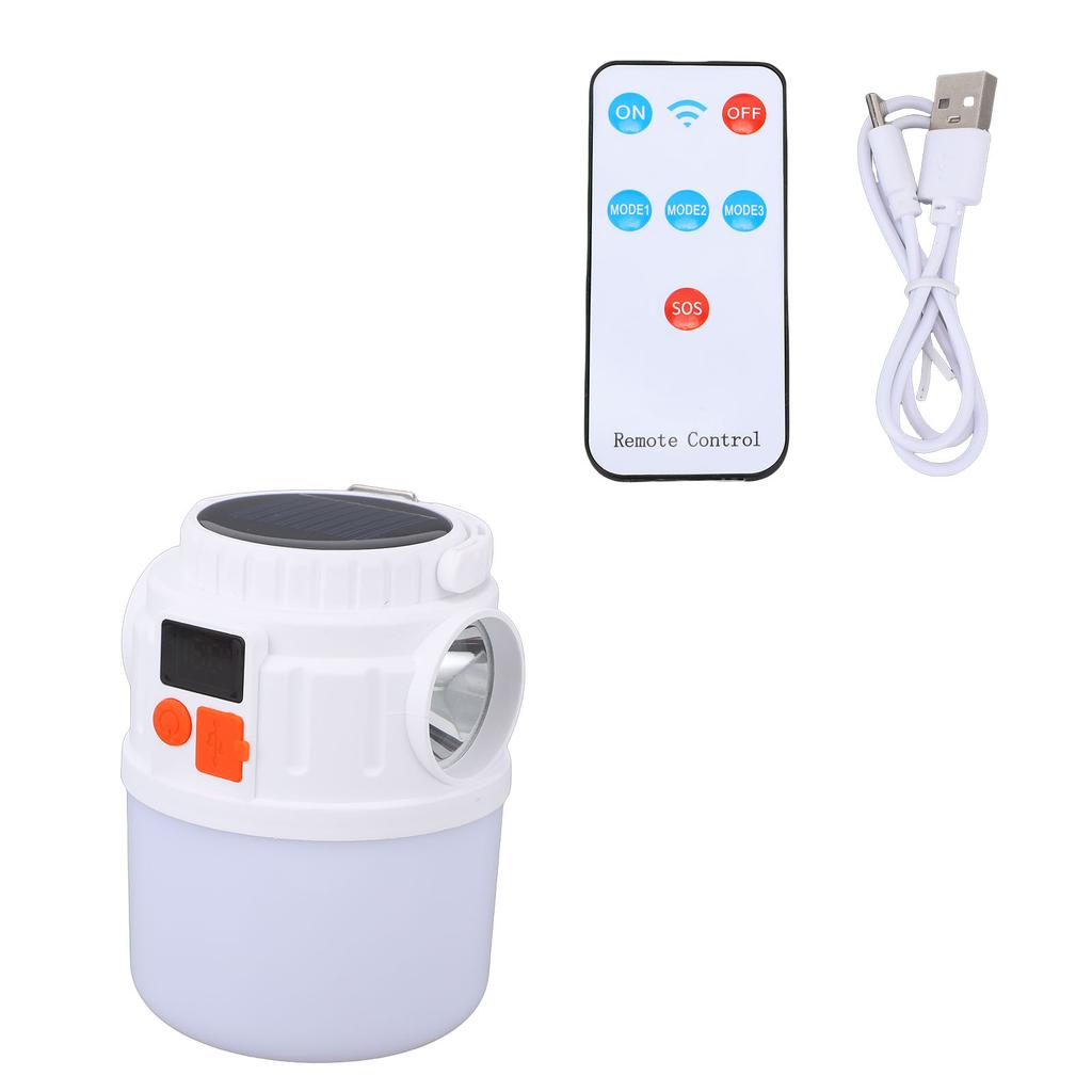 Solar Camping Lantern Dual Light Source LED Rechargeable Emergency Light with Digital Display Portable Hook for Hiking