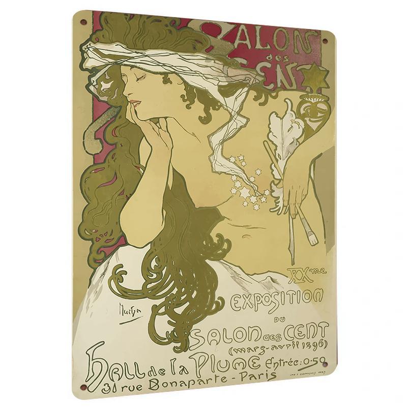 

Vintage Mucha Style Decorative Metal Tin Sign Art Nouveau Poster Reproduction for Living Room Study Wall Decor 20x30cm（7.8x11.8inch）