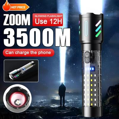 White Laser Most Powerful LED Flashlight Built-in Battery Shot Long 3000M Tactical Portable Lantern with Fluorescent Strip