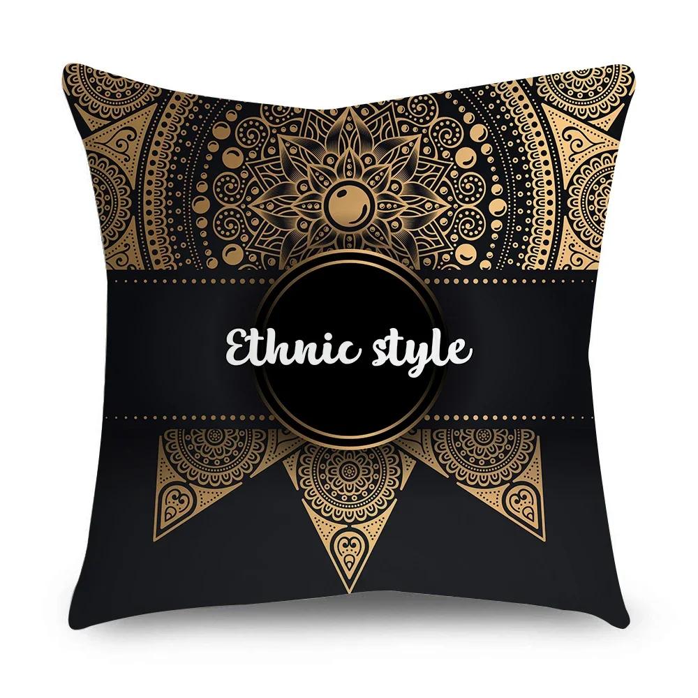 Ramadan Cushion Cover Islamic Eid Mubarak Black Gold Pillow Covers Home Decor Sofa Decorative Short Velvet Pillowcase 45cm*45cm