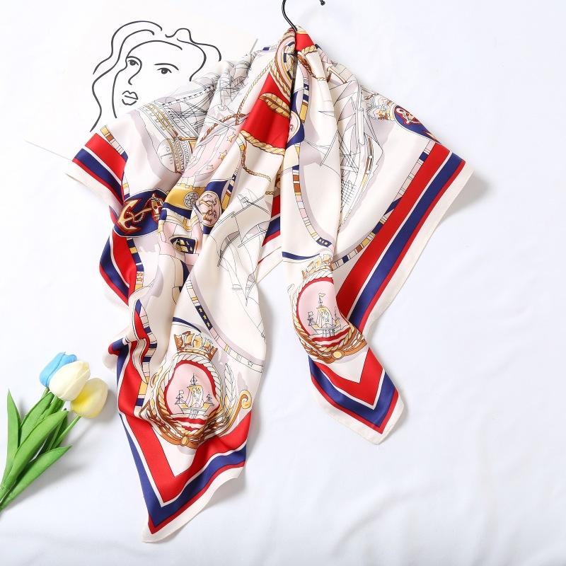 

Ji, Япония и Корея Милый и универсальный высококачественный модный искусственный шелк с белым принтом женский солнцезащитный и солнцезащитный шелковый шарф