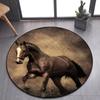 3D Running Horses Round Carpet Non-slip Mat Luxury Wild Horse Area Rug for Game Room Bedroom Decoration