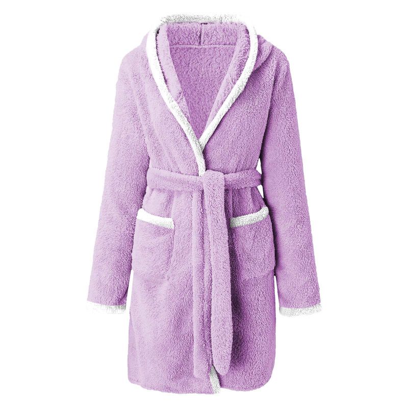 Women's Winter Warm Fuzzy Hooded Bathrobe Hooded Pajamas Plush Bathrobe for Women