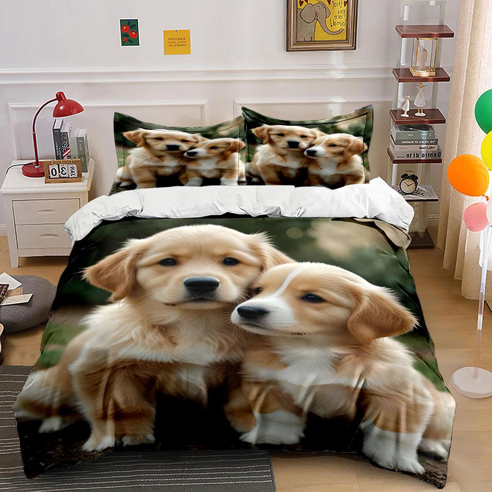Golden Retriever Hundepaar. Bettwäsche-Sets Bettbezug-Sets Bettbezüge Kissenbezüge(1 * Bettbezug 2 * Kissenbezüge ohne Bettdecke)