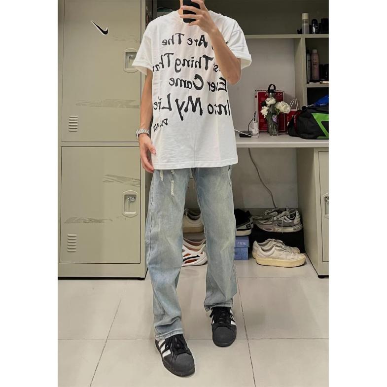 

Мужские ретро-стираные винтажные широкие джинсы, мужские свободные прямые повседневные универсальные длинные брюки 3XL синий