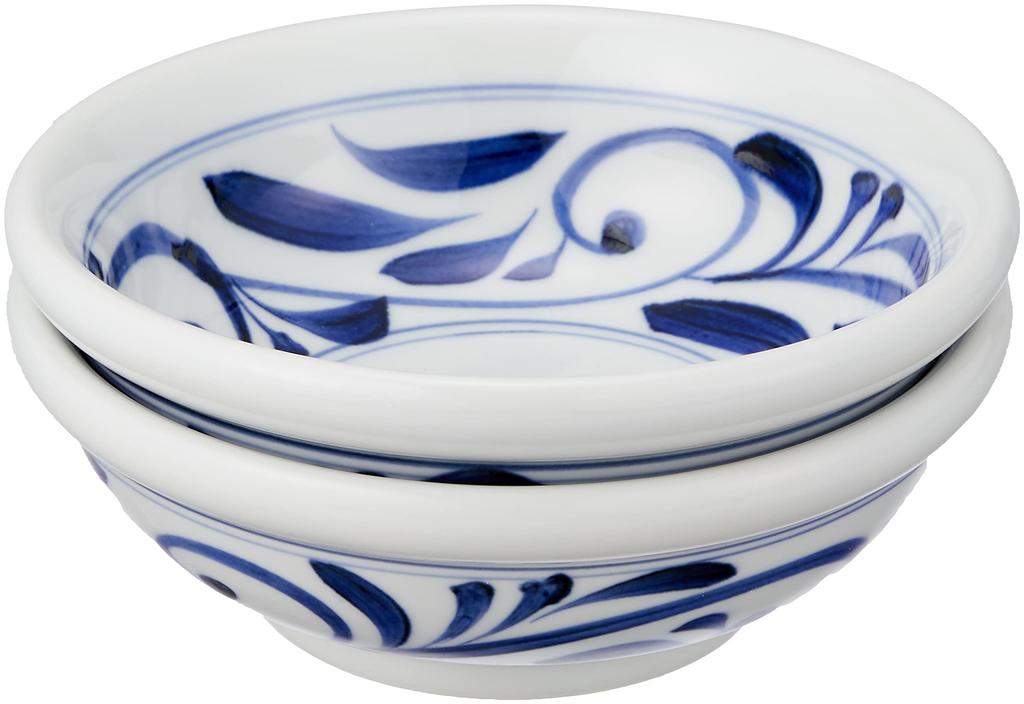 Tobeyaki Senzan Diameter X Inner Diameter X Height Set of 2 Tobeyaki Bowls with Round Edges (Tobeyaki Senzan) Bowls, White/Blue, Approx. 16.0cm 14.3cm
