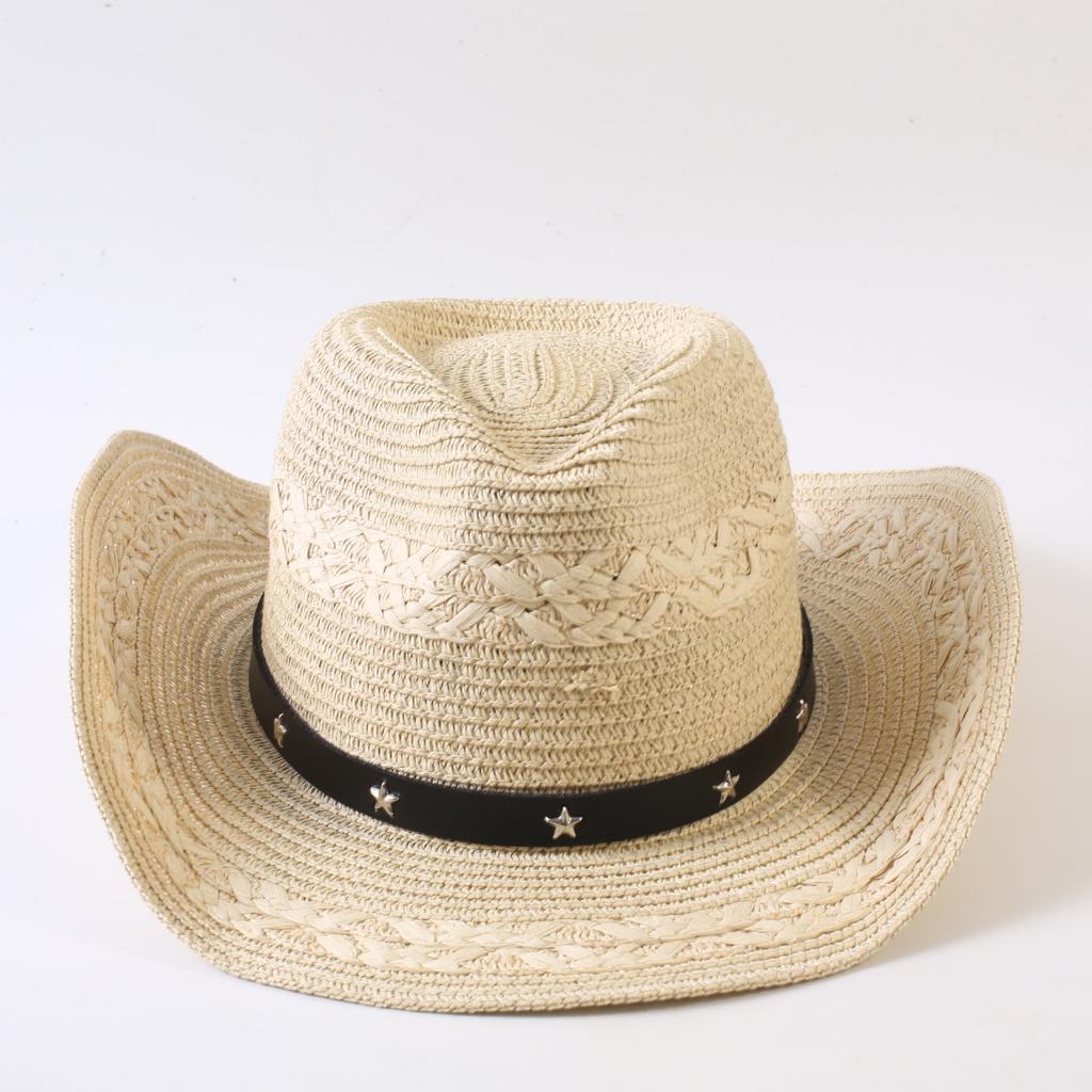 Beliebter europäischer und amerikanischer klassischer Strohgeflecht Western-Cowboyhut für Herren und Damen Outdoor-Mode OL-Stil Geflochtener Zylinder