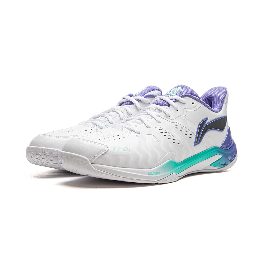 New LiNing Anti-Slip Wear-Resistant Breathable Lightweight Low-Top Badminton Shoes Unisex White Purple AYZU017-1