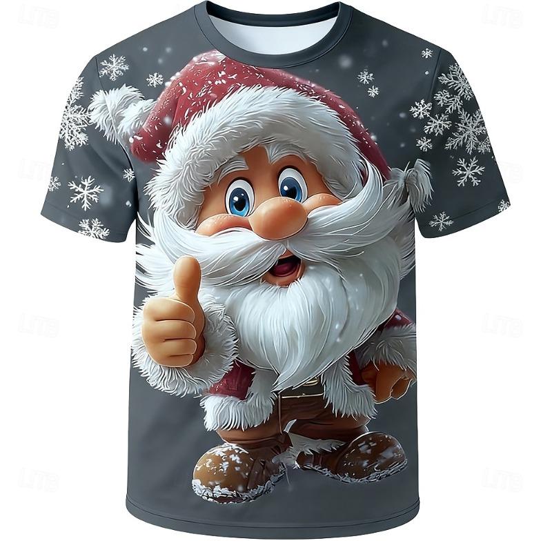 Christmas Round Neck T-shirt 3D Cute Christmas Elf Print Outdoor Christmas Gift Party Daily Casual Short Sleeve