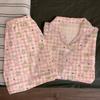 Cute Self-Deprecating Bear Pajamas Women'S Summer Short-Sleeved Sweet Pink Plaid High-Value Loungewear Suit