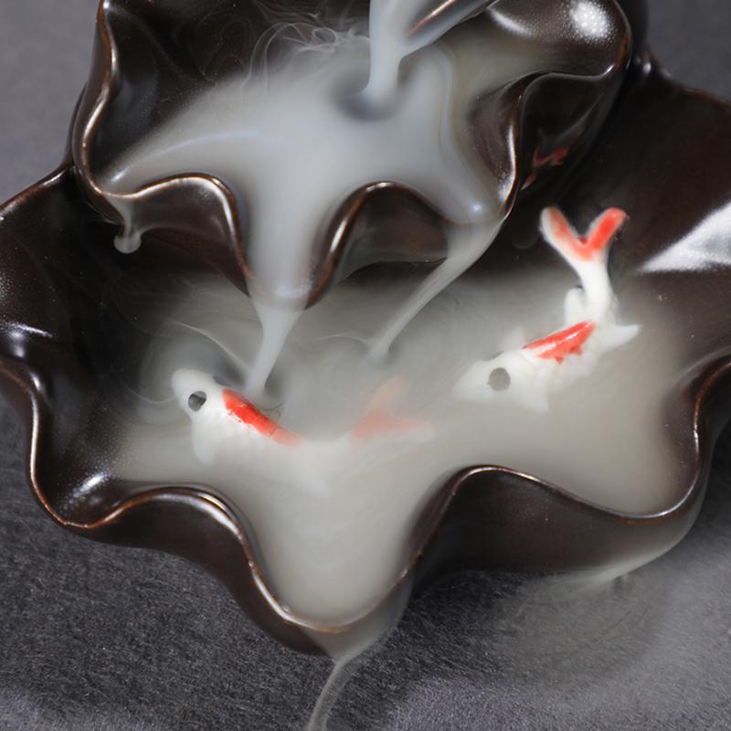 1PC Gifts Sandalwood Stove Aromatherapy Furnace Ceramic Ornament Koi Fish Backflow Incense Stove
