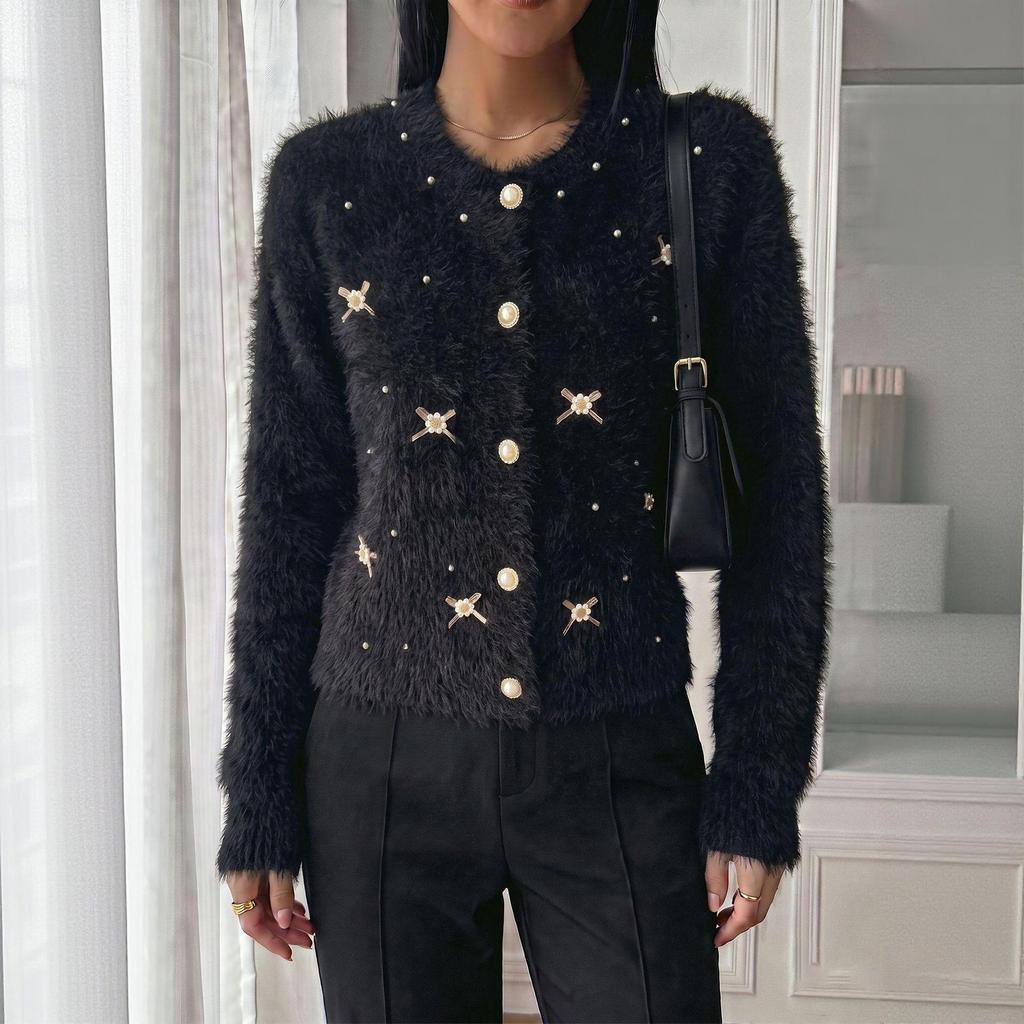 Women's Knit Cardigan Sweater with Beaded Casual Long Sleeve Outerwear