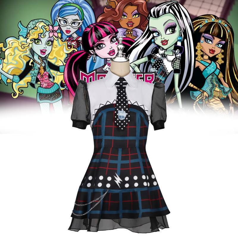 Vestido de Cosplay da Frankie Stein de Monster High Com Material Macio de Nylon Para Role Play de Anime