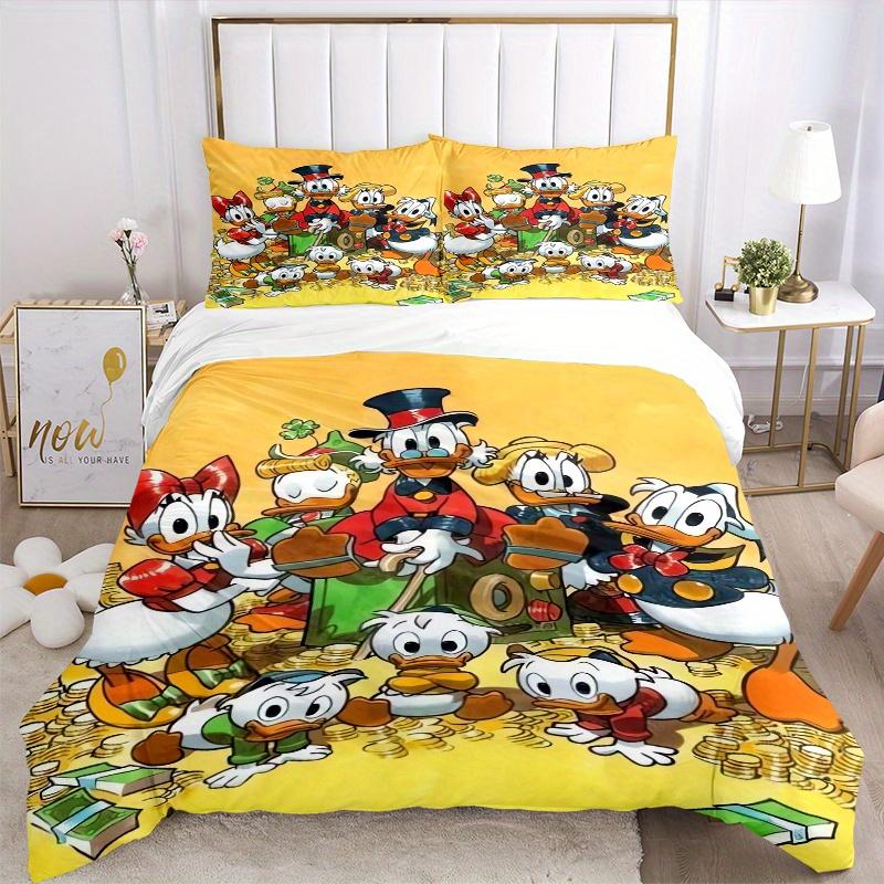 Set Biancheria da Letto Famiglia Duck Tales 3 Pezzi 1 Copripiumino Morbido + 2 Federe, Lavabile in Lavatrice Adatto a Tutte le Stagioni S040