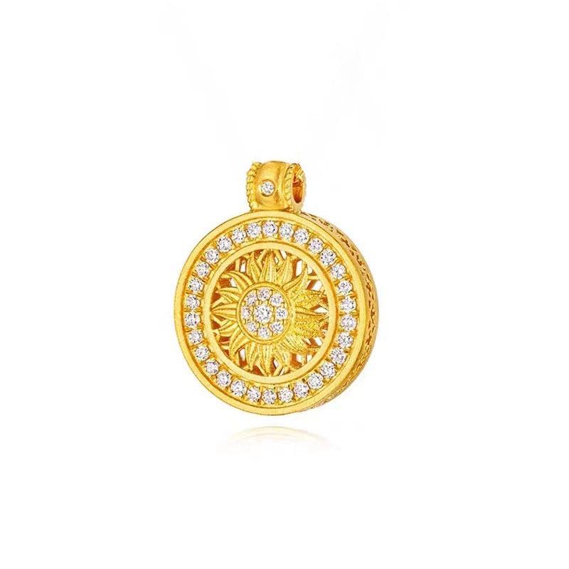 Drehbare Sonnenblumen-Anhänger-Halskette - Sandgold, Kleines Gänseblümchen-Design