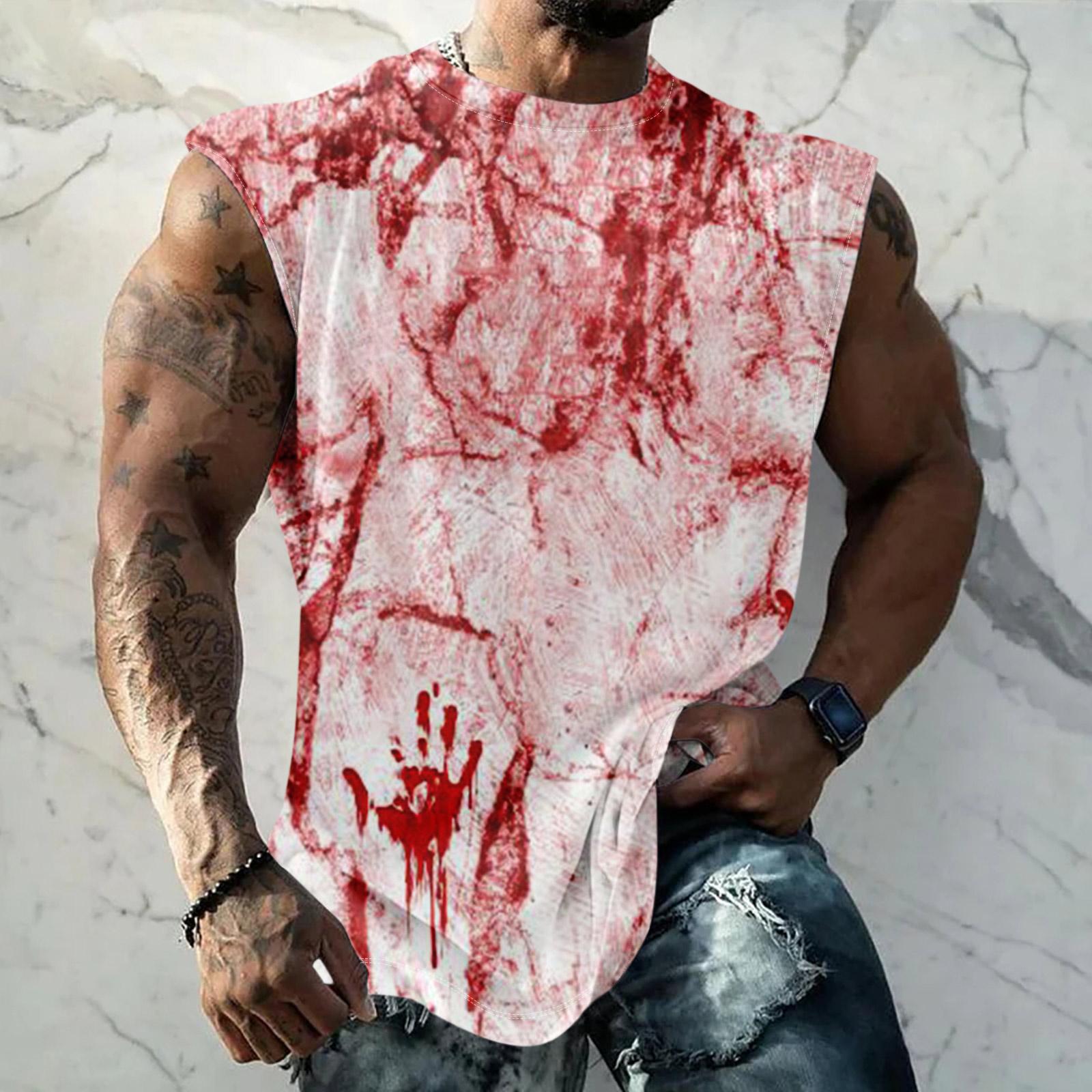 

Men s Halloween Horror Texture Print Casual Sports Loose Sleeveless Vest L розовый
