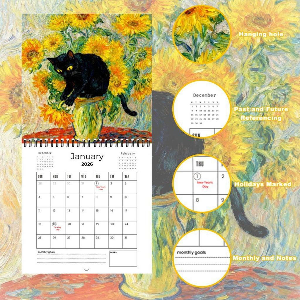 Cat Calendar 2026 Runs from January Until December 2026 Cat Monthly Calendar Jan - Dec 2026 Wall Planner for Home Living Room