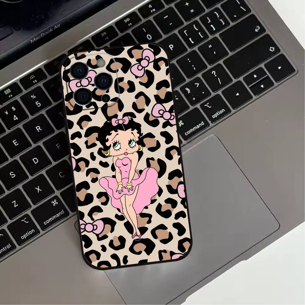 B-Betty Cute B-Boop Phone Case For iPhone 17,16,15,14,13,12,11 Plus,Pro Max,XS,Soft Silicone Black Cover