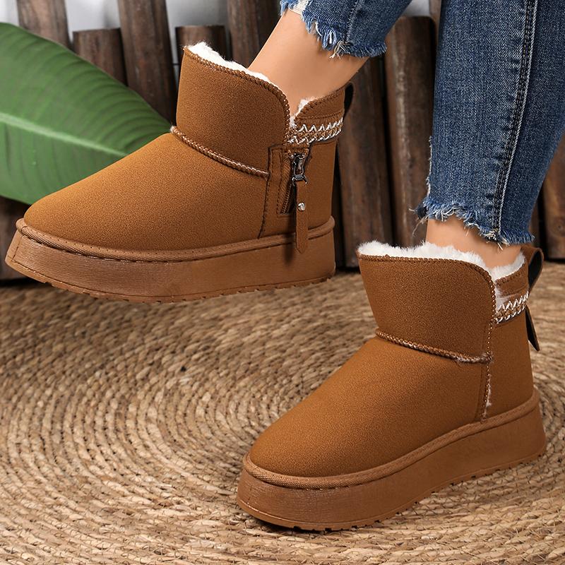 Fashion Winter Thicken Plush Snow Boots Women Side Zip Thick Sole Non Slip Cotton Padded Shoes Plus Size Comfort Platform Ankle Boots