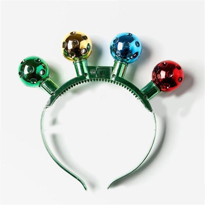 2pcs Christmas LED Headband Necklace Set Festival Party Headdress Jingle Bells Headhoop Party Props Costume Accessories