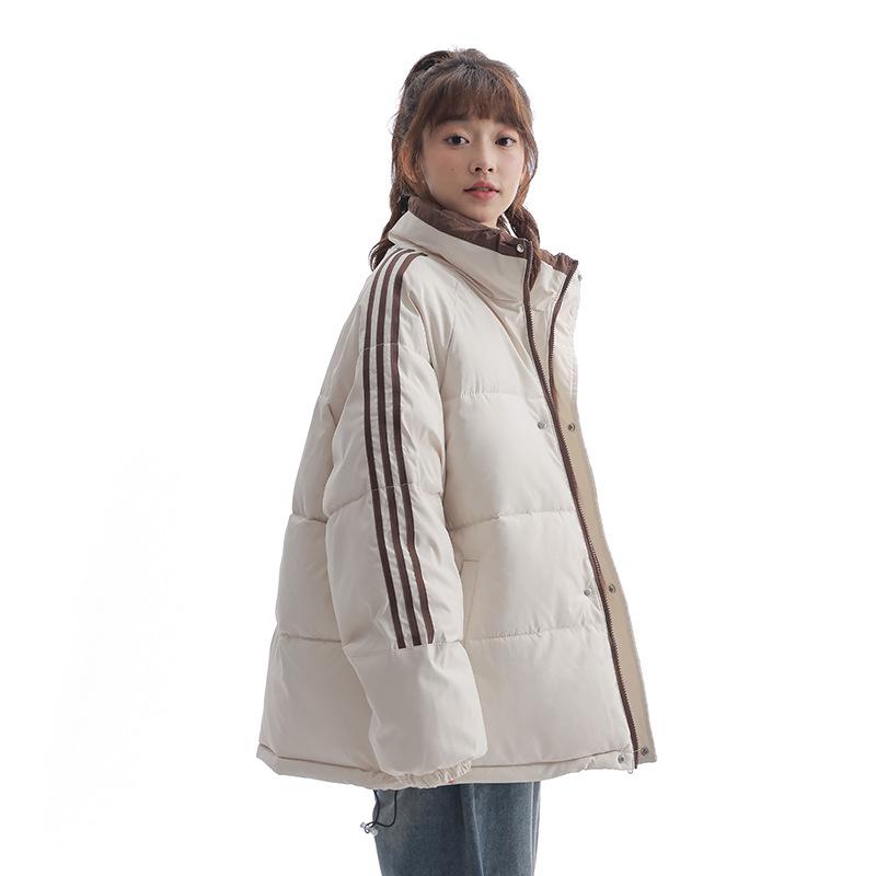 

Новая повседневная куртка с воротником-стойкой и хлопковой подкладкой для женщин, короткая зимняя свободная одежда-хлеб, контрастного цвета, молодежная куртка с хлопковой подкладкой S