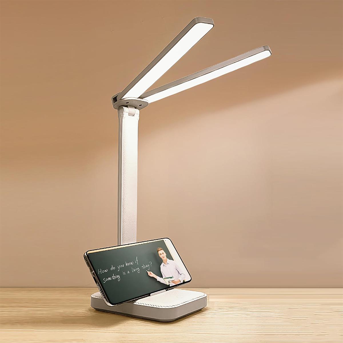 

Collapsible Dual Head Table Lamp Cordless USB Rechargeable Adjustable LED Reading Light Modern Desk Lamp for Room Office Bedside білий