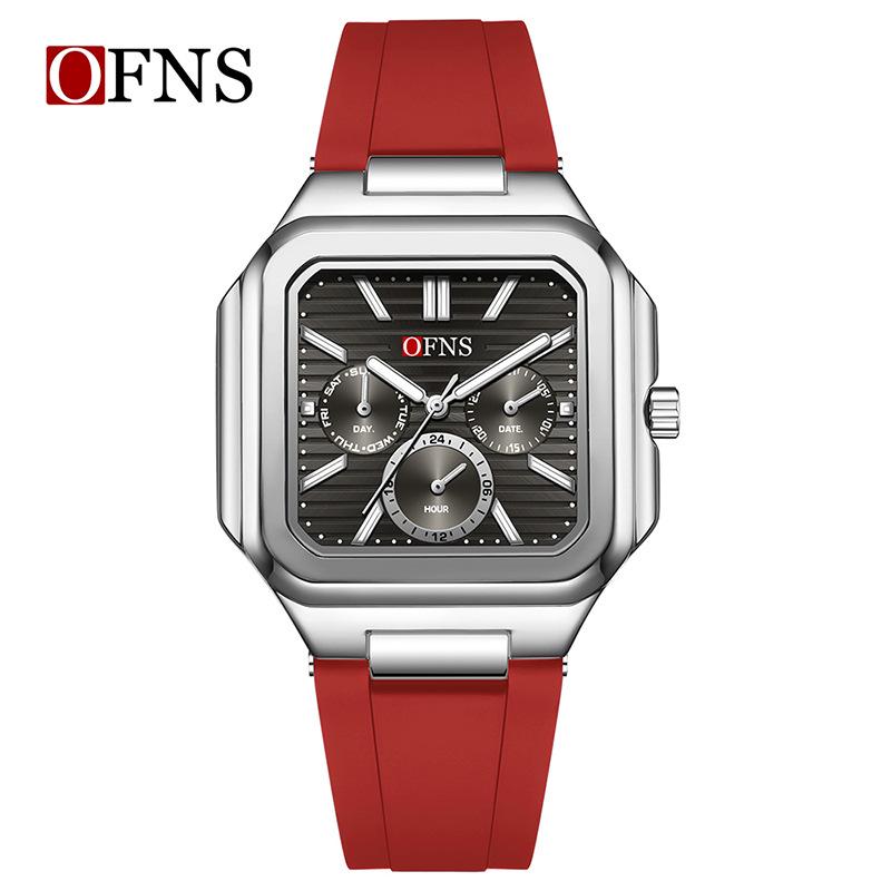 Мужские минималистичные квадратные наручные часы OFNS с календарем - Повседневные, Для commuters, Водонепроницаемые