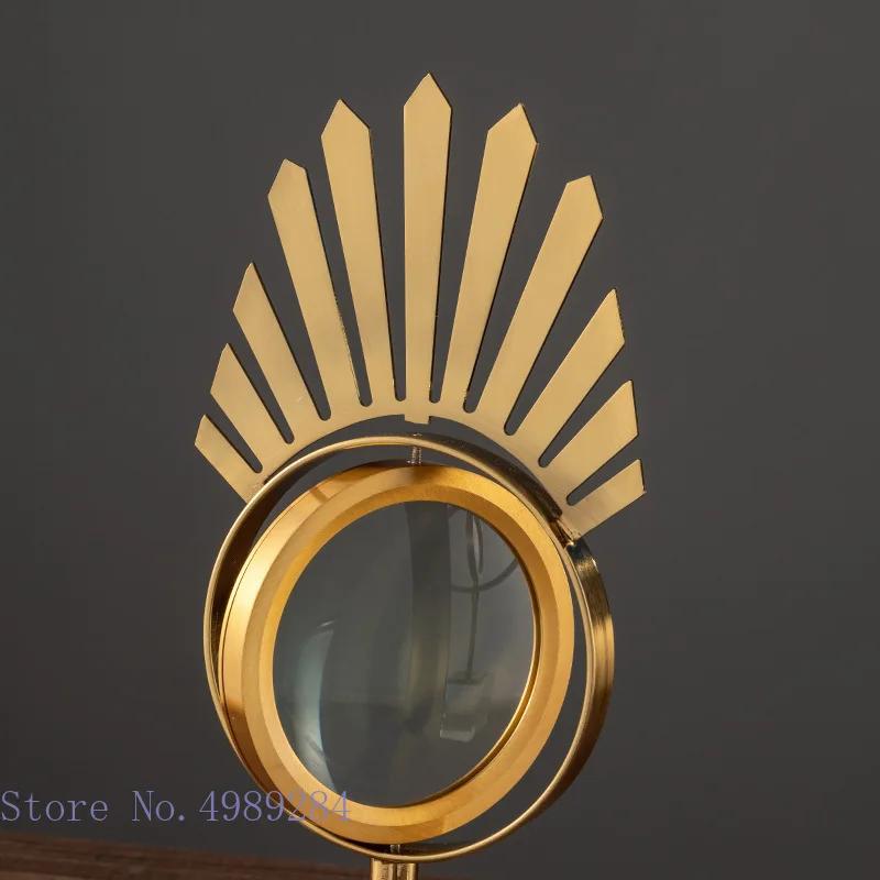 Creative Golden Metal Eyes Magnifying Glass Crafts Ornaments Crystal Glass Base Transparent Fun Desktop Modern Home Decoration