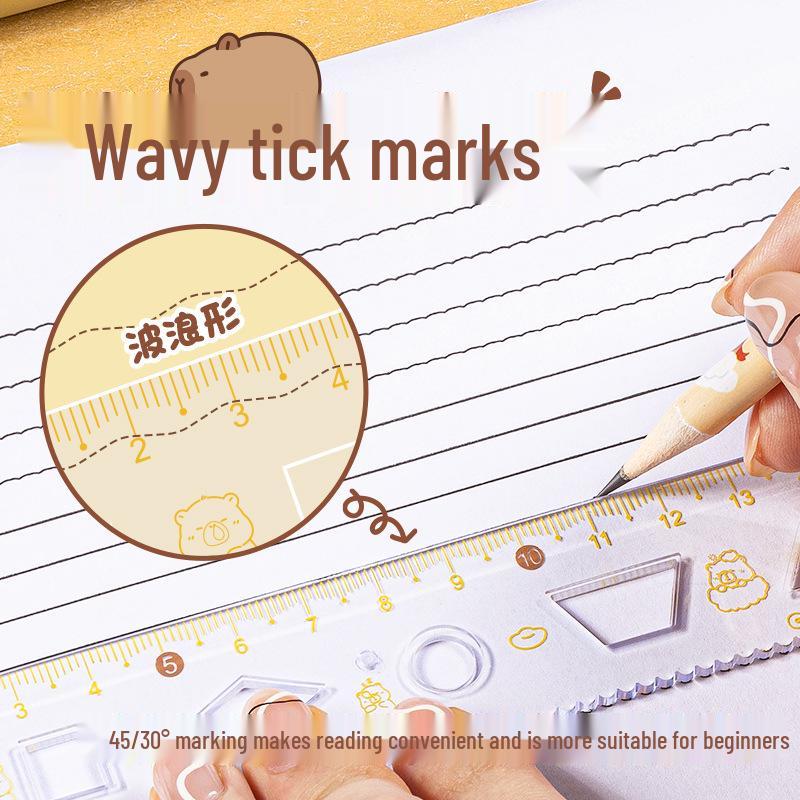 Capybara Cartoon Tin Box Stationery Set: 15cm Soft Ruler, Compass, Protractor for Elementary Students