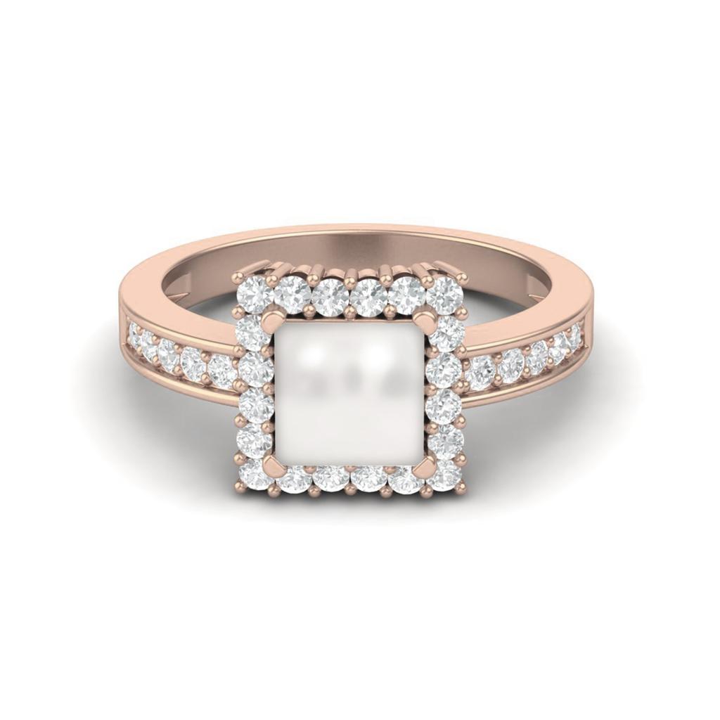 6 MM Square Cut Pearl Gemstone Solitaire Accent 925 Sterling Silver Rose Vermeil Women Wedding Ring