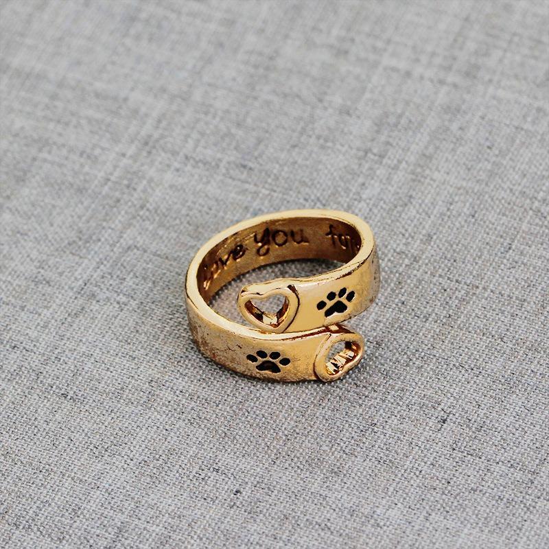 I will love you forever heart-shaped dog paw hollow ring, European and American jewelry